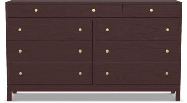 A nine-drawer appalachian wooden dresser with a sleek, modern design, featuring spacious storage and round metal knobs.