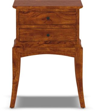 Elegant cherry wood two-drawer nightstand featuring gently curved legs and a minimalist silhouette, designed to blend seamlessly into both classic and contemporary bedroom interiors.