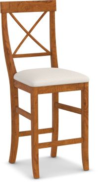 Solid wood X-back bar stool with a cushioned seat, handcrafted from Appalachian hardwood with a warm, natural finish.