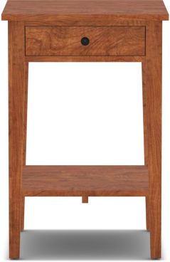 A handcrafted solid cherry wood nightstand with a single drawer and lower shelf, offering functional storage and timeless craftsmanship.