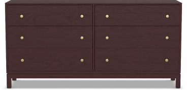 A modern six-drawer wooden dresser with a sleek design, offering ample storage space for bedrooms and living areas.