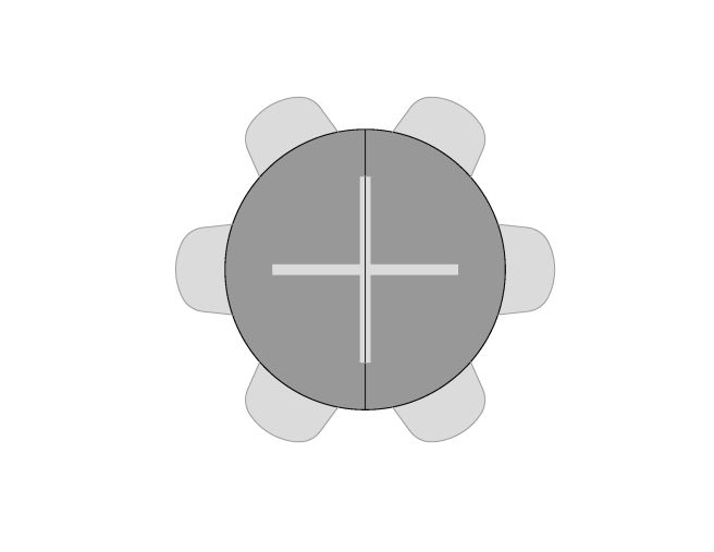 Visual of seating for Mission Round Extension Table with six seats