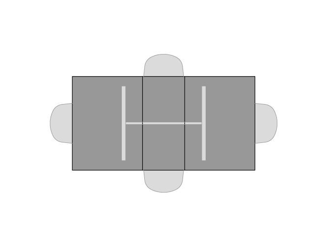 Visual of seating for Mission Trestle Table with one leaf and four seats