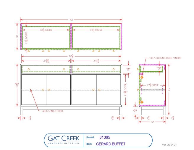 Drawings and dimensions for the Gerard Buffet