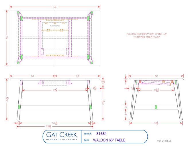 Drawings and dimensions for the Waldon Table