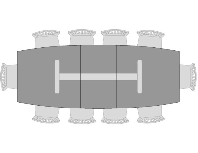 Visual of seating for the Clark Table with one butterfly leaf and ten seats