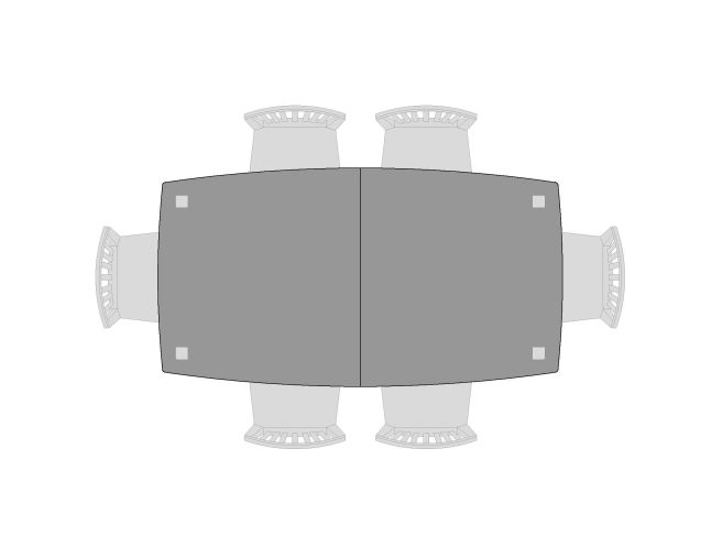 Mystic Table seating example for the large wood table with 6 seats