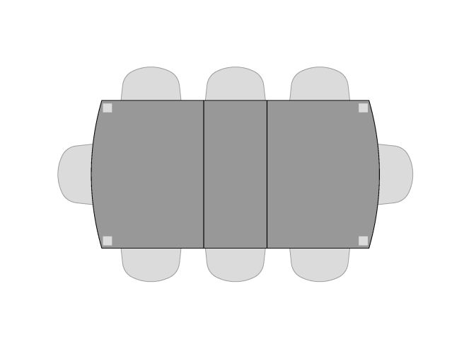 Visual of seating for Sabin Dining Table with six seats and one extension leaf