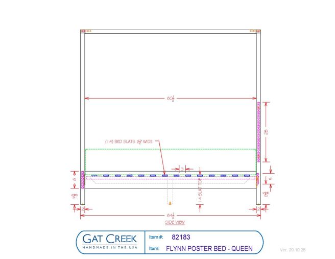 Drawings and dimensions for the Flynn Platform Bed
