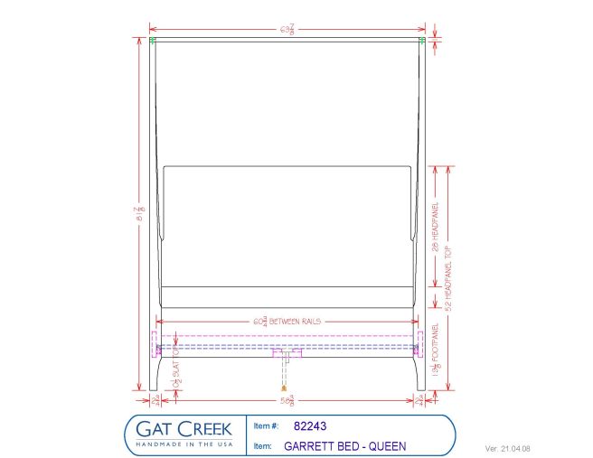 Drawings and dimensions for the Garrett Bed