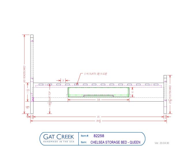 Drawings and dimensions for the Chelsea Bed