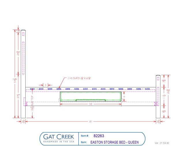 Drawings and dimensions for the Easton Bed