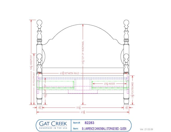 Drawings and dimensions for the St. Lawrence Cannon Ball Bed