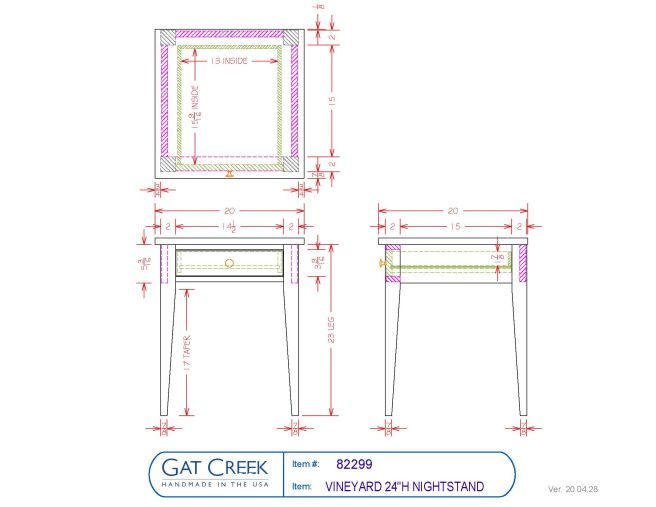 Vineyard Low Nightstand drawings