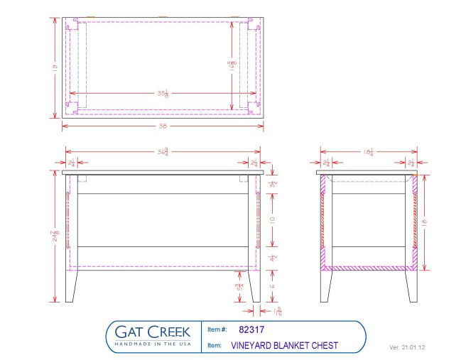 Vineyard Blanket Chest drawings and dimensions
