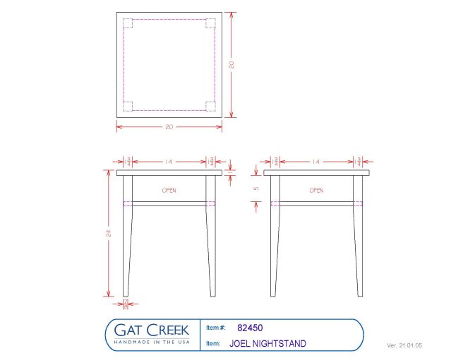 drawings for the Joel Nightstand