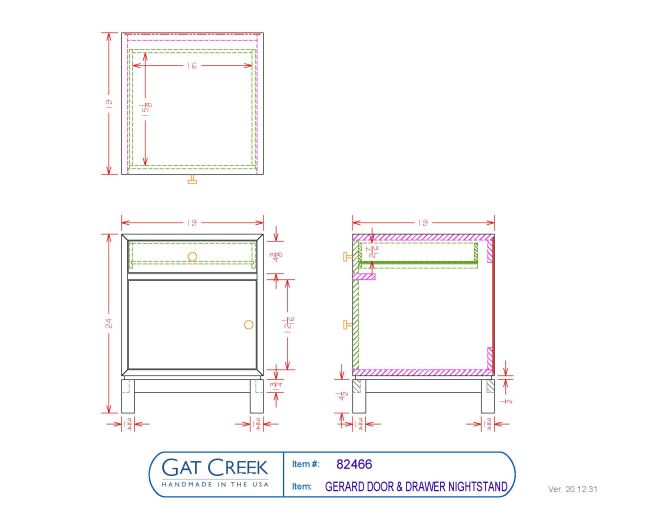 drawing of the Gerard Door & Drawer Nightstand