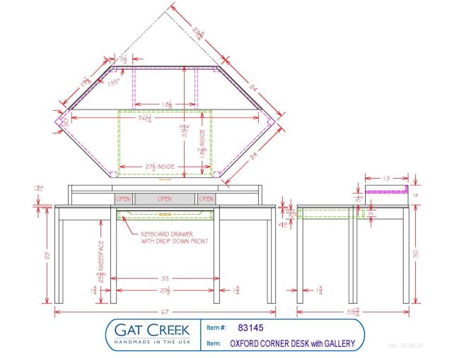  Drawings and dimensions for the Oxford Corner Desk