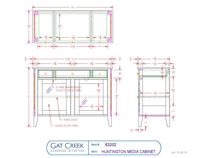 drawings and dimensions for the Huntington media cabinet