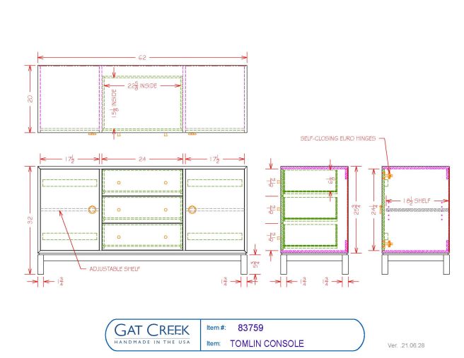 Tomlin Console drawings with dimensions
