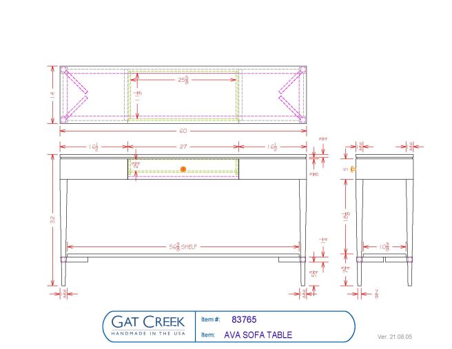 drawings for the Ava Sofa Table