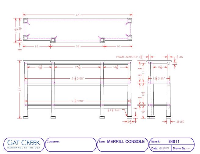 drawings and dimensions for the Merrill Console