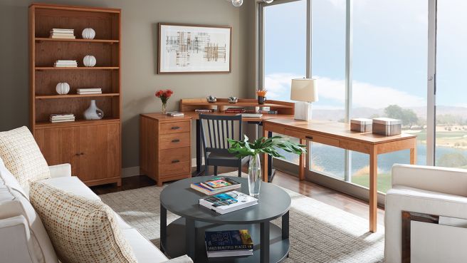 Solid wood office furniture with file cabinet and bookcase