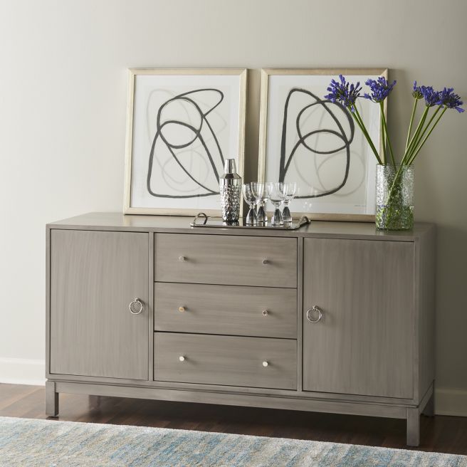 gray real wood console for storage