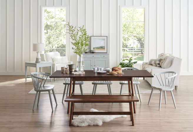 Scandinavian decor with real wood furniture for family great room
